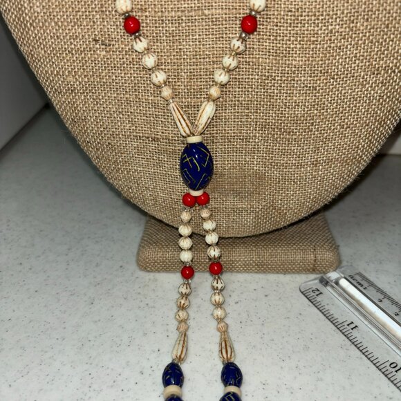 Preowned Handmade Tribal Carved Beads 32” Long With 6” Tassle - Picture 3 of 5